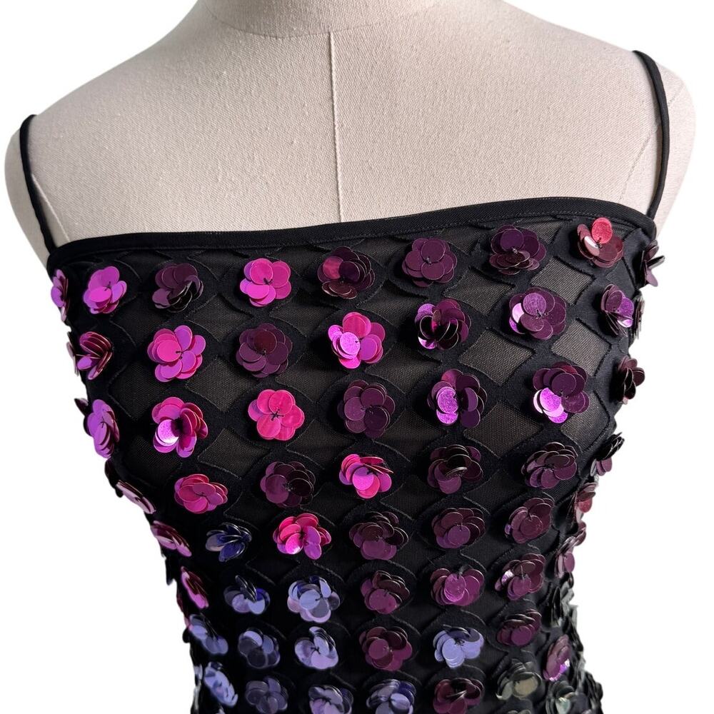 Cynthia Rowley Bella Sequin Appliqué Dress flower mini sheer stretch size 2 XS - Picture 7 of 12